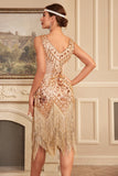 Apricot Sequins Fringe 1920s Flapper Dress with 20s Accessories Set