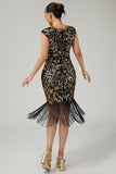 Sparkly Black Golden Bodycon Fringed 1920s Dress With 5-Piece Accessories Set