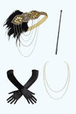 Black Golden V-Neck Sequins Bodycon Midi 1920s Dress With 5-Piece Accessories Set