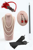 Black Red V-Neck Sequins Bodycon Fringed 1920s Dress With 5-Piece Accessories Set