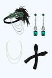 Bodycon Dark Green Sequins Round Neck Fringed 1920s Dress With 4-Piece Accessories Set