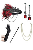 Burgundy Sheath Sequins V-Neck 1920s Dress With 5-Piece Accessories Set