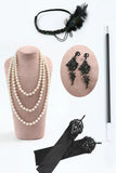 Black Silver V-Neck Sequins Beaded Bodycon Fringed 1920s Dress With 5-Piece Accessories Set
