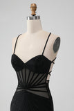 Black Tight Spaghetti Straps Corset Short Homecoming Dress with Beading