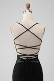 Black Tight Spaghetti Straps Corset Short Homecoming Dress with Beading