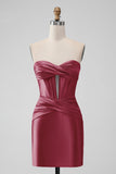 Stylish Fuchsia Bodycon Sweetheart Satin Corset Short Homecoming Dress