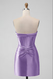 Stylish Fuchsia Bodycon Sweetheart Satin Corset Short Homecoming Dress