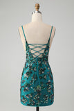 Sparkly Dark Green Beaded Sequins Bodycon Homecoming Dress with Lace-up Back