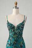 Sparkly Dark Green Beaded Sequins Bodycon Homecoming Dress with Lace-up Back