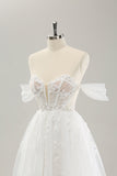 Princess Off The Shoulder Sweep Train Tulle Corset Wedding Dress with Appliques