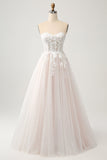 Sparkly White A Line Sweetheart Long Wedding Dress with Applique Lace