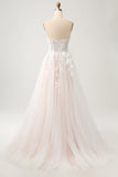 Sparkly White A Line Sweetheart Long Wedding Dress with Applique Lace