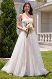 Sparkly White A Line Sweetheart Long Wedding Dress with Applique Lace