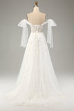 Princess White A-Line Lace Up Tulle Corset Wedding Dress with Appliques Lace