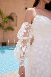 A Line Sweetheart Applique Lace White Wedding Dress with Detachable Sleeves