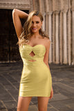 Strapless Cut Out Fuchsia Beaded Tight Cocktail Dress