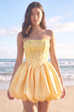 Sprakly Strapless Beaded A Line Corset Little White Dress with Bow