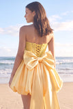 Sprakly Strapless Beaded A Line Corset Little White Dress with Bow