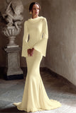 Ivory Mermaid Cowl Neck Long Wedding Dress