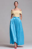 Off the Shoulder Fuchsia and Red A Line Color Block Midi Formal Dress