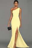 Mermaid Black One Shoulder Formal Dress with Slit