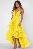 Ruffled Tiered Red Chiffon Spaghetti Straps Formal Dress