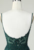 Load image into Gallery viewer, Spaghetti Straps Dark Green Corset Party Dress with Beading