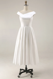 Simple White Off the Shoulder A Line Midi Engagement Dress