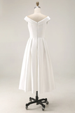 Simple White Off the Shoulder A Line Midi Engagement Dress