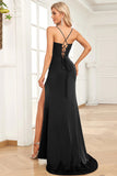 Mermaid Spaghetti Straps Dark Green Long Prom Dress with Split Front