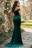 Dark Green Off the Shoulder Mermaid Velvet Long Holiday Dress