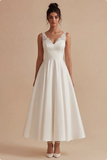 White A Line V-Neck Maxi Engagement Dress with Lace