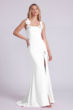Champagne Mermaid Square Neck 3D Flowers Long Formal Dress with Slit