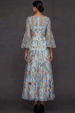 Floral Mauve Strapless A-Line Embroidered Midi Prom Dress