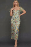Floral Mauve Sheath Midi Wedding Guest Dress with Sleeves