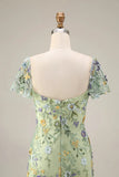 Floral Mauve Sheath Midi Wedding Guest Dress with Sleeves