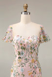 Floral Mauve Sheath Midi Wedding Guest Dress with Sleeves