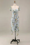 Floral Mauve Sheath Midi Wedding Guest Dress with Sleeves