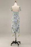 Floral Mauve Sheath Midi Wedding Guest Dress with Sleeves