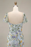 Floral Mauve Sheath Midi Wedding Guest Dress with Sleeves