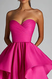 Sweetheart Fuchsia A Line Ruffle High Low Formal Dress