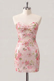 Sparkly Sweetheart White Key Hole Bodycon Floral Sequins Cocktail Dress with Lace Up Back