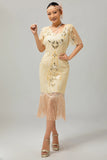 Flapper Burgundy Sequin Bodycon Fringed 1920s Dress
