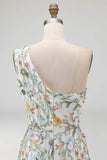 Floral Mauve One Shoulder A Line Embroidered Long Prom Dress with Slit