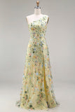 Floral Mauve One Shoulder A Line Embroidered Long Prom Dress with Slit