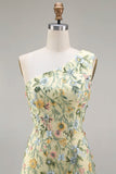 Floral Mauve One Shoulder A Line Embroidered Long Prom Dress with Slit