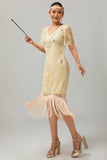 Flapper Burgundy Sequin Bodycon Fringed 1920s Dress