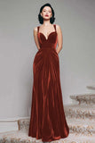 Burgundy Sheath Velvet Long Formal Dress