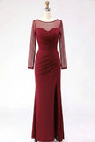 Cabernet Boat Neck Long Mermaid Formal Dress with Sleeves