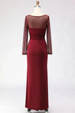 Cabernet Boat Neck Long Mermaid Formal Dress with Sleeves